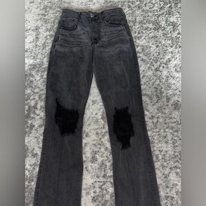 Hollister Ultra High Rise Skinny Ankle Jeans Black Distressed Knees Size: 0